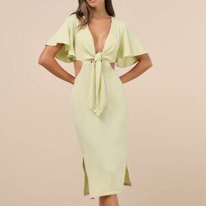 Lulus Summer Journey Light Green Tie-front Cutout Midi Dress - Size L